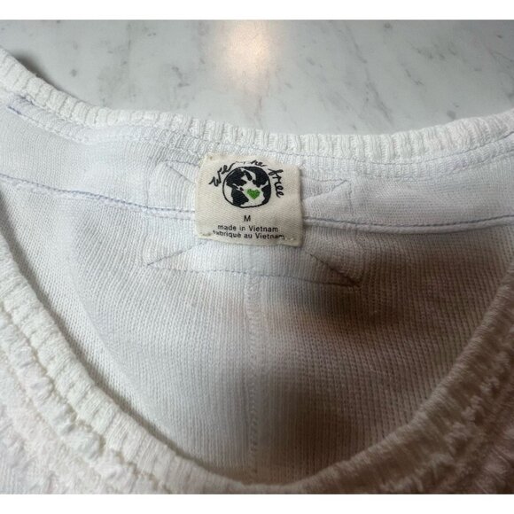 Free People We The Free Colby Long Sleeve Ivory Cotton Raw Hem Blouse Size Med - Picture 5 of 8